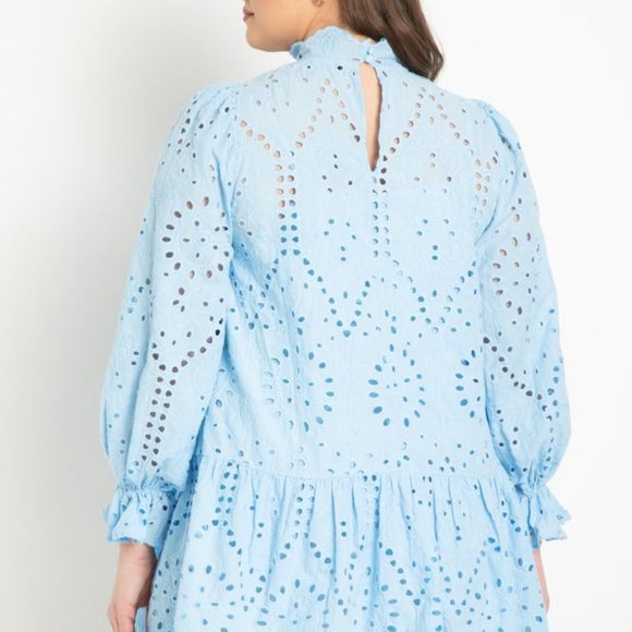 BNWT Eloquii Blue Eyelet Dress Plus Size - Picture 2 of 2